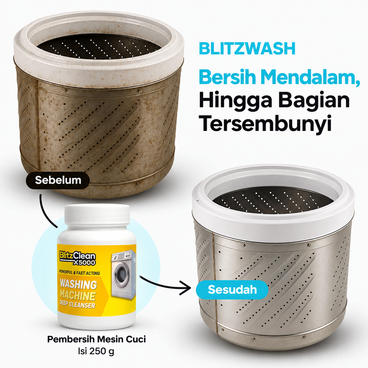BlitzWash — Serbuk Pembersih Mesin Cuci 250 g