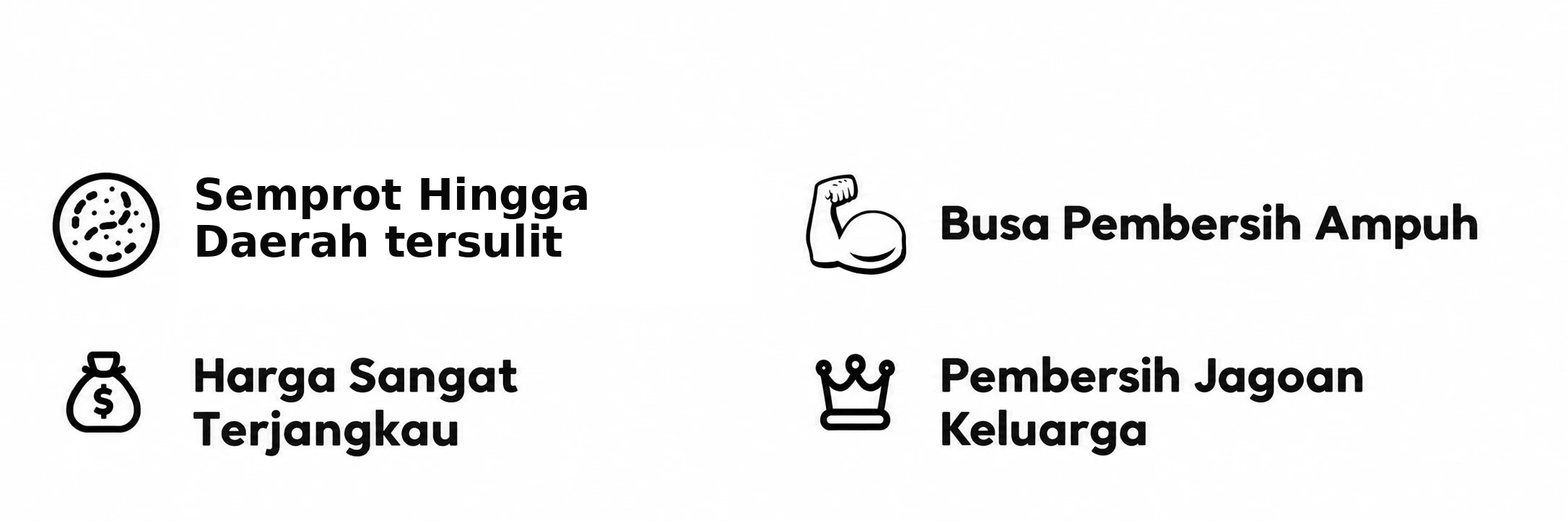 Semprot Hingga Daerah tersulit; Busa Pembersih Ampuh; Harga Sangat Terjangkau; Pembersih Jagoan Keluarga